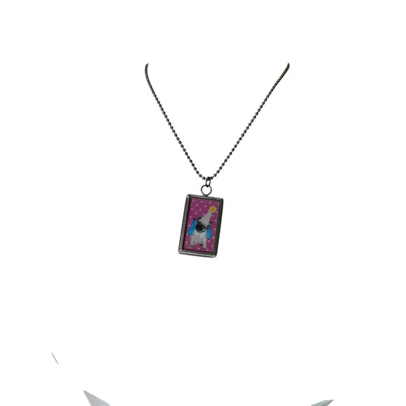 Pug in Hat Silver Frame Necklace Pendant Charm Beaded Chain - Picture 5 of 8